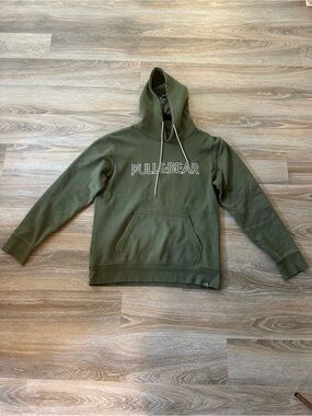 Pull&Bear Olive Green Logo Hooded Sweatshirt